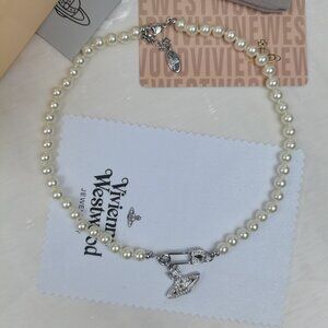 Vivienne Westwood Lucrece Gold Safety Pin Pearl Necklace